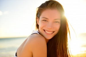 Summer beach pretty woman smiling happy portrait