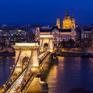 ponte, ungheria, budapest, notte, illuminazione, fiume