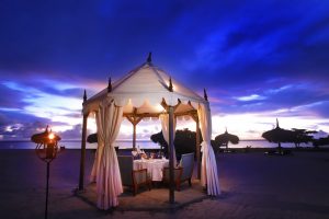 mauritius, hotel, spa, resort, isola, oceano, spiaggia, romanticismo, sera, gazebo